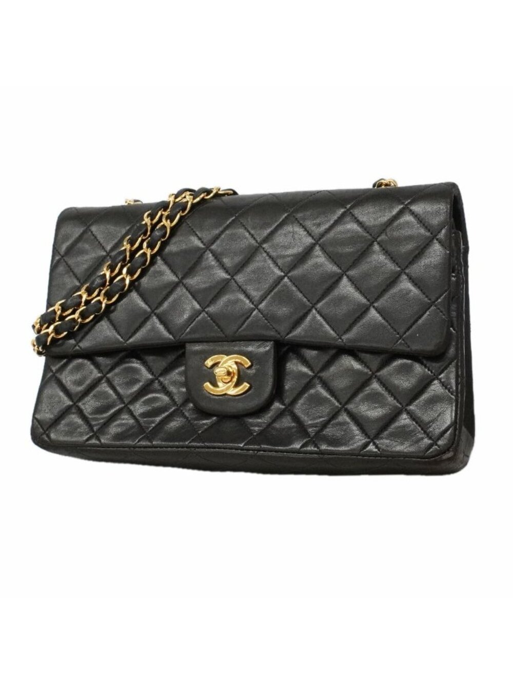 Chanel Shoulder Bag Quilted Lambskin Black Gold